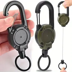2-Pack Heavy Duty Retractable Keychains - Multi-Function Carabiner with Super Strong Steel Cable, Easy to Use, Unisex Design for Hiking, Camping & Climbing, Keychain Set