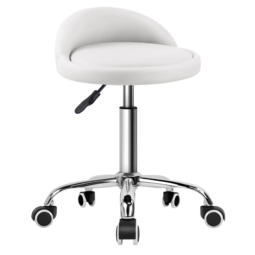 KKTONER Modern PU Leather Swivel Stool with Backrest, Adjustable Seat Height, Round Rolling Design, Wheels for Drafting Work (White), Swivel Stools