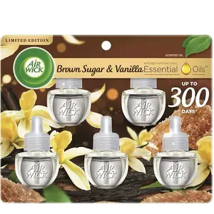 Plug in Scented Oil Refill, 5 Ct, Brown Sugar and Vanilla, Air Freshener, Essent