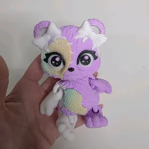 3D Printed Purple Patch Bear with Bows and Rainbow Patches Adorable Design