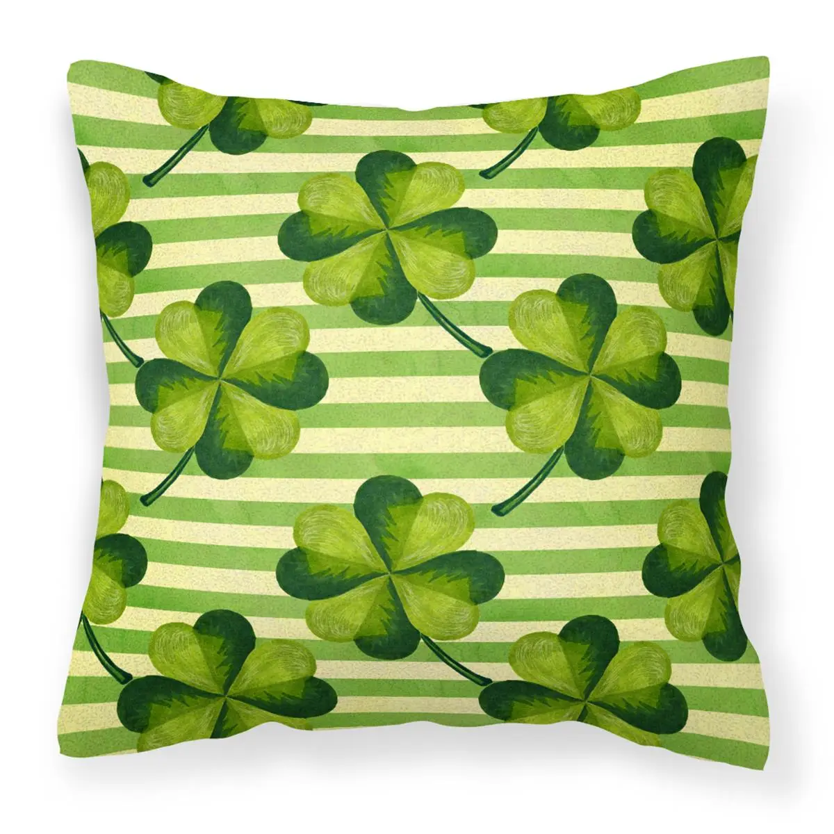 18x18 in. Polyester Watercolor Shamrock Stripes Decorative Pillow Sham - Fade Resistant, Machine Washable, Ideal for Home Décor