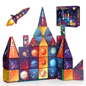 38/58pcs Magnetic Building Blocks Toy Solar System Mini Size, Astronaut Cosmic Science Creative Construction Toy, Magnetic Tiles Stacking, Portable Travel Set, Year, Back to School Birthday Festival Gift