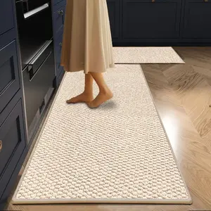 1pc Extra-Long Beige Runner Mat, Modern indoor rug - Large Rectangular Floor Mat with Beige & Brown Sisal Texture, Machine Washable Mat for Hallway, Kitchen, Bathroom, Laundry Room - Beige/Brown Modern Design, Durable & Easy-Clean Runner Mat