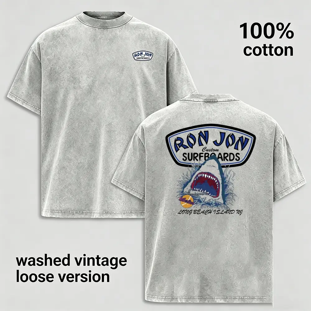 Vintage Shark Surf Graphic T Shirt for Men, Washed 100% Cotton Oversized Tee, Retro Beach Surfing Shirt, Ocean Wave Graphic Streetwear Tee, Casual Crew Neck Summer Shirt, Soft Breathable Unisex Gift for Surfers and Beach Lovers