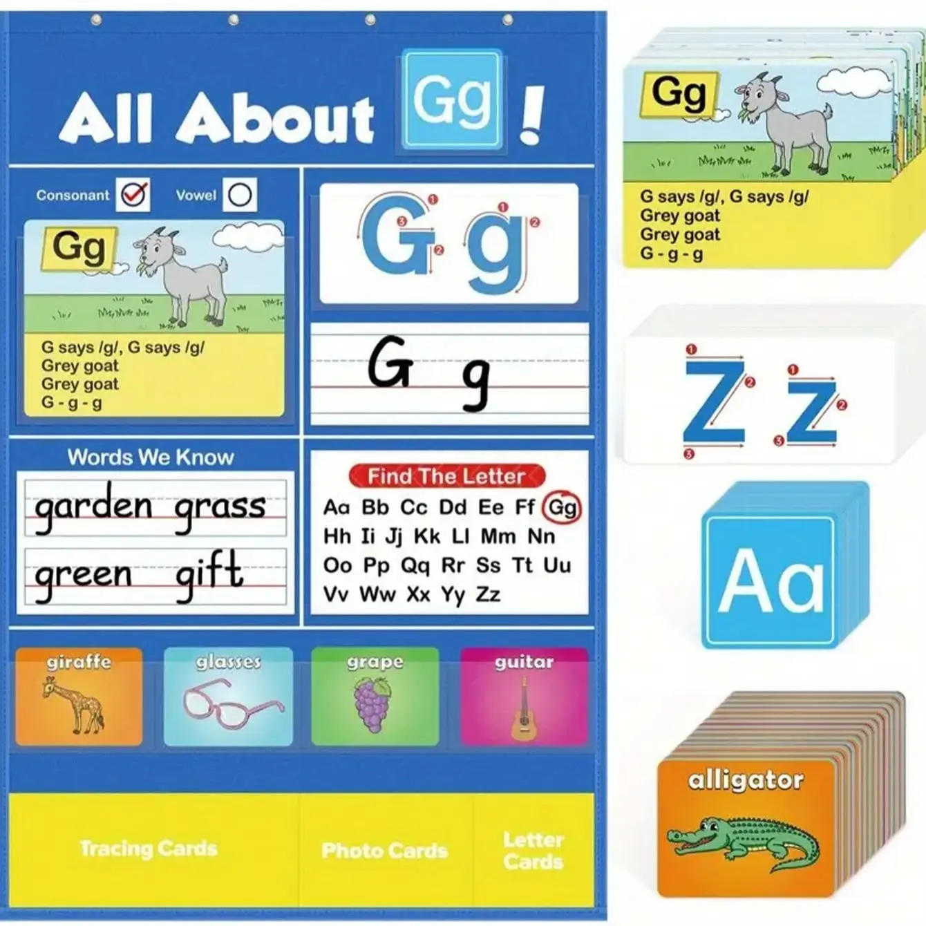 Alphabet Learning Pocket Chart, Letter Recognition Tool, Classroom Wall Chart Supports Early Literacy/Interactive Homeschool Aid for Kindergarten, Teaching Supplies, Classroom Supplies Charts, Learning Materials, Visual Learning Tools
