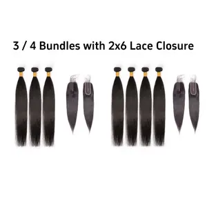 [Last Special Offer] Human Hair 3 Bundles Straight Nature Black with 2x6 Lace Closure Brazilian Hair Luxury Salon Quality Glossy Hairbundles No Shedding