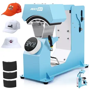 AKEYDIY 3-in-1 Auto Cap Heat Press Machine, Hat Heat Press with 3pcs Replaceable Heating Pads, Automatic Release&Press Knob-Style Digital Control Panel, DIY Sublimation Caps T-Shirts Bags