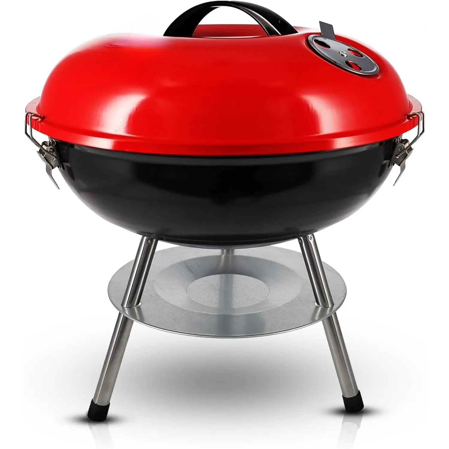 14-inch Portable Charcoal BBQ Grill, Outdoor Small Grill with 3-Point Locking Lid for Heat Preservation, Dual Venting System for Temperature Control - Ideal for Backyard, Campfire Parties, Grills