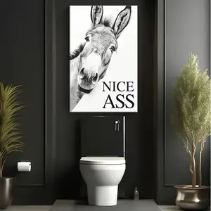 1 piece of beautiful donkey butt bathroom canvas, funny wall art, bathroom accessories funny donkey toilet art 2D flat printing frameless painting