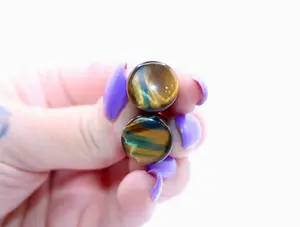 Blue Tiger Eye Single Flare Plugs Pair, Natural Chatoyant Band Genuine Stone Gemstone Piercing Jewelry, Polished Finish Multi-Size Body Jewelry for Daily Wear