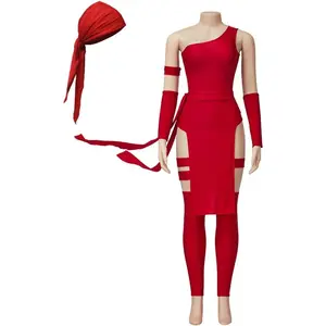 Women's Sexy Red Battle Suit Superhero Elektra Natchios Costume Halloween Outfit