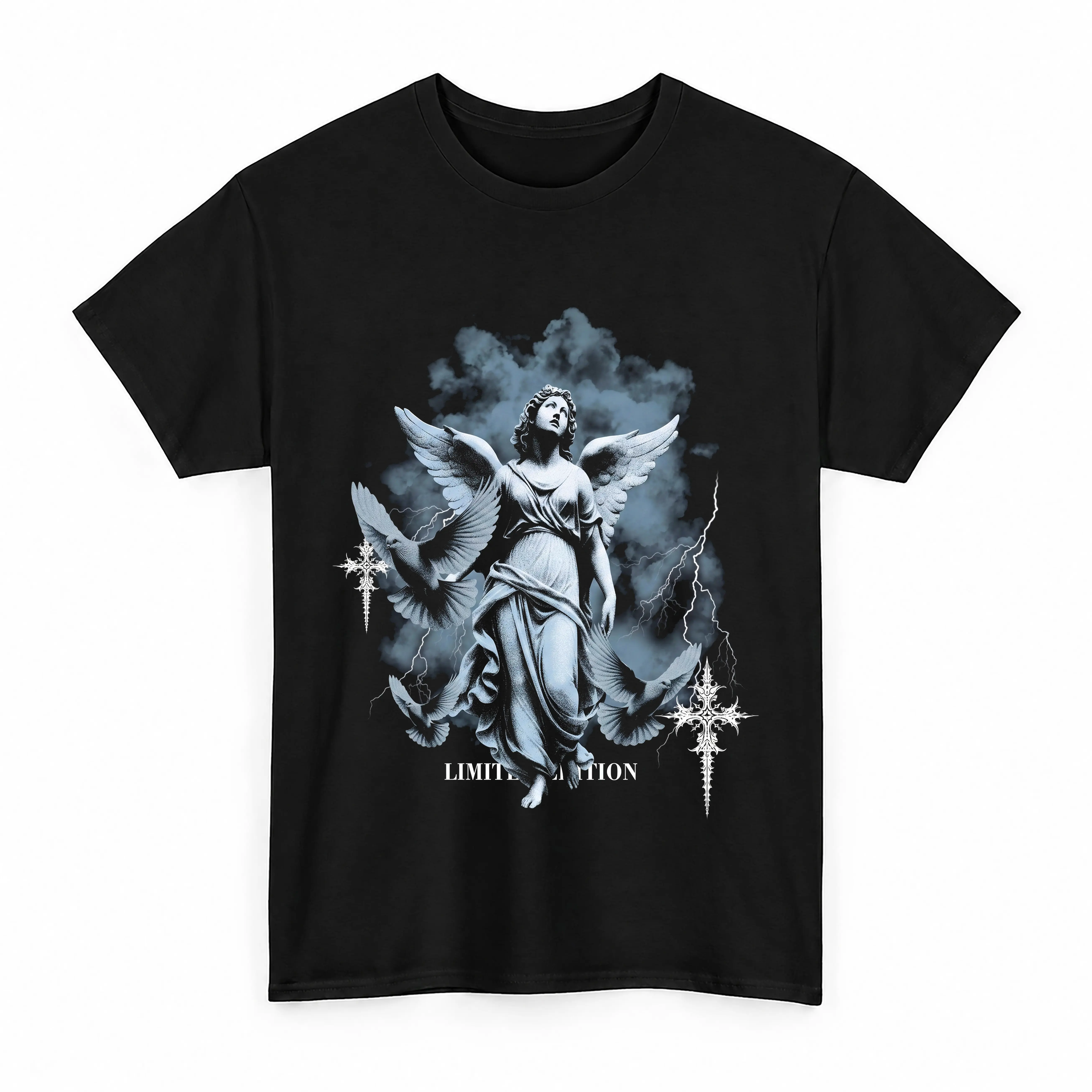 Unisex Angel Graphic T-Shirt Y2K Aesthetic Lightning Cross Streetwear Tee Gothic Cherub Oversized Top