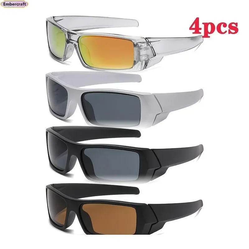 4 Pack Unisex Lightweight Sports Shades - Nylon Wraparound Frame, HD UV400 Protection, Windproof Anti-Dust, Sporty Chic Fashion Accessory Set for Outdoor Cycling, Driving