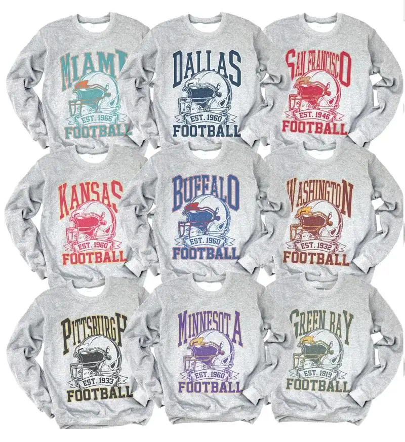 Vintage Football Helmet Graphic Sweatshirt Heather Gray Football City Pullovers Crewneck Vintage City Helmet Sweater