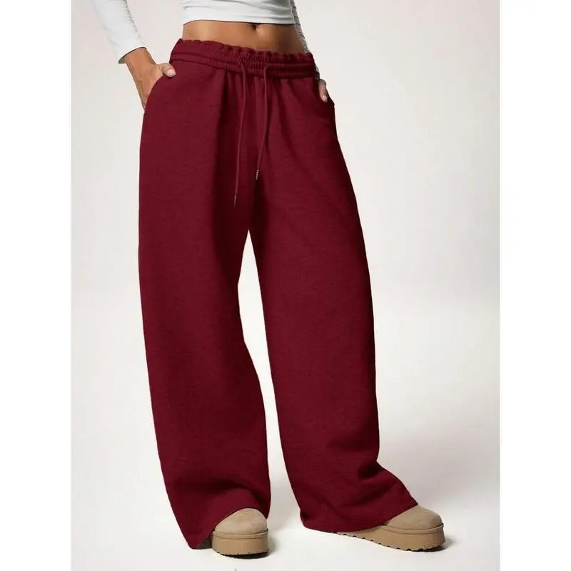 New Autumn/Winter Casual Loose Fit Drawstring Waist Wide Leg Sweatpants, Thick Thermal Lined, Versatile & Slimming(Raincoats) Bottom Womenswear