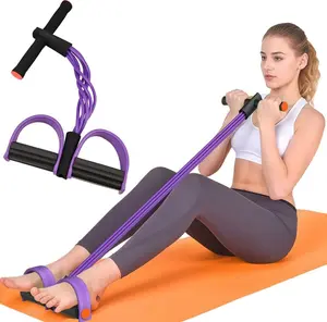 Multifunctional 6-Tube Elastic Yoga Pedal Puller Resistance Band, Natural Latex Tension Rope Fitness Equipment, Perfect for Abdomen, Waist, Arm, Leg Stretching, Slimming Training (Purple)