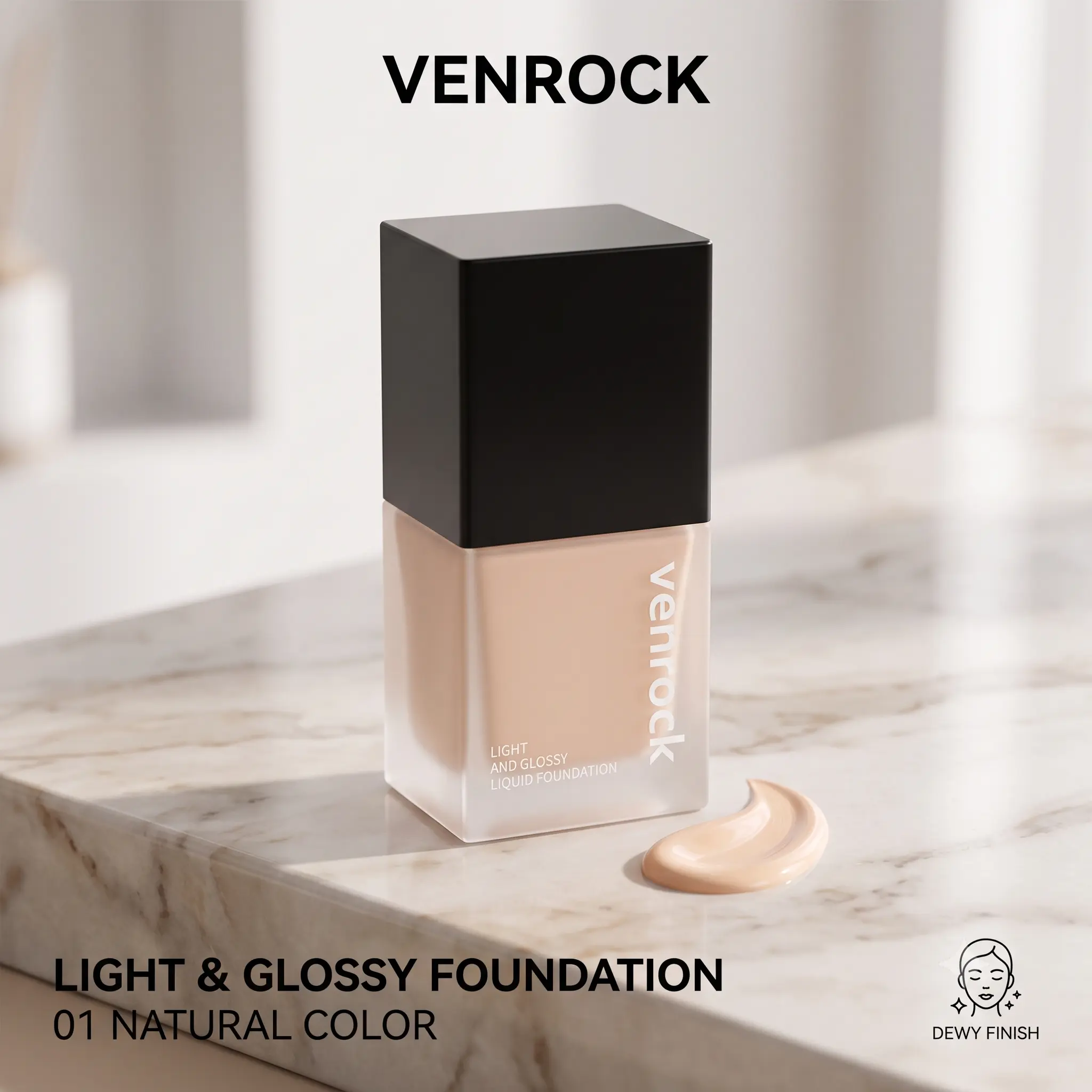 Dewy Foundation for Glowing Skin - Lightweight Face Makeup, 01 Natural