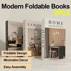 3 Counts Modern Foldable Fake Book Set for Home Decor - Fake Hollow Books Stack, Minimalist Home Office Decor, Fashionable Desk Ornament, Easy Assembly Required, Cardboard Decor for Coffee Table, Shelf, Living Room, Bedroom, Modern Decorations