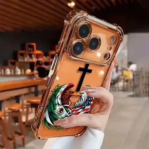 Transparent Soft TPU Smartphone Casing, Cross-Print American & Mexican Eagles Design, Shockproof Airbag Corners Protector, Compatible with iPhone 11-17 Pro Max, Mobile Phone Accessory, Ideal Gift Choice