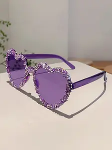 Women's New Heart Frameless Rhinestone Fashion Glasses, Trendy Unique Candy Color Eyewear, Perfect for Parties, Runway Shows, Street Photography, Trendy Beach Eyewear