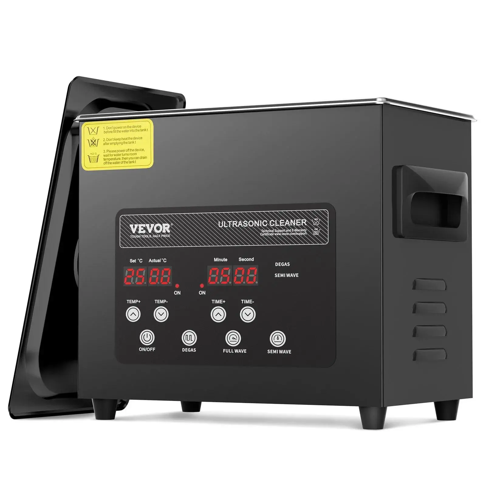 VEVOR 3L Digital Ultrasonic Cleaner, 120W 40kHz Stainless Steel Machine with Heater, Timer, Gentle Mode, Dual-Power Degassing, Drainage System, Durable for Jewelry, Eyewear, Tools, Dual-Power Degassing Mode