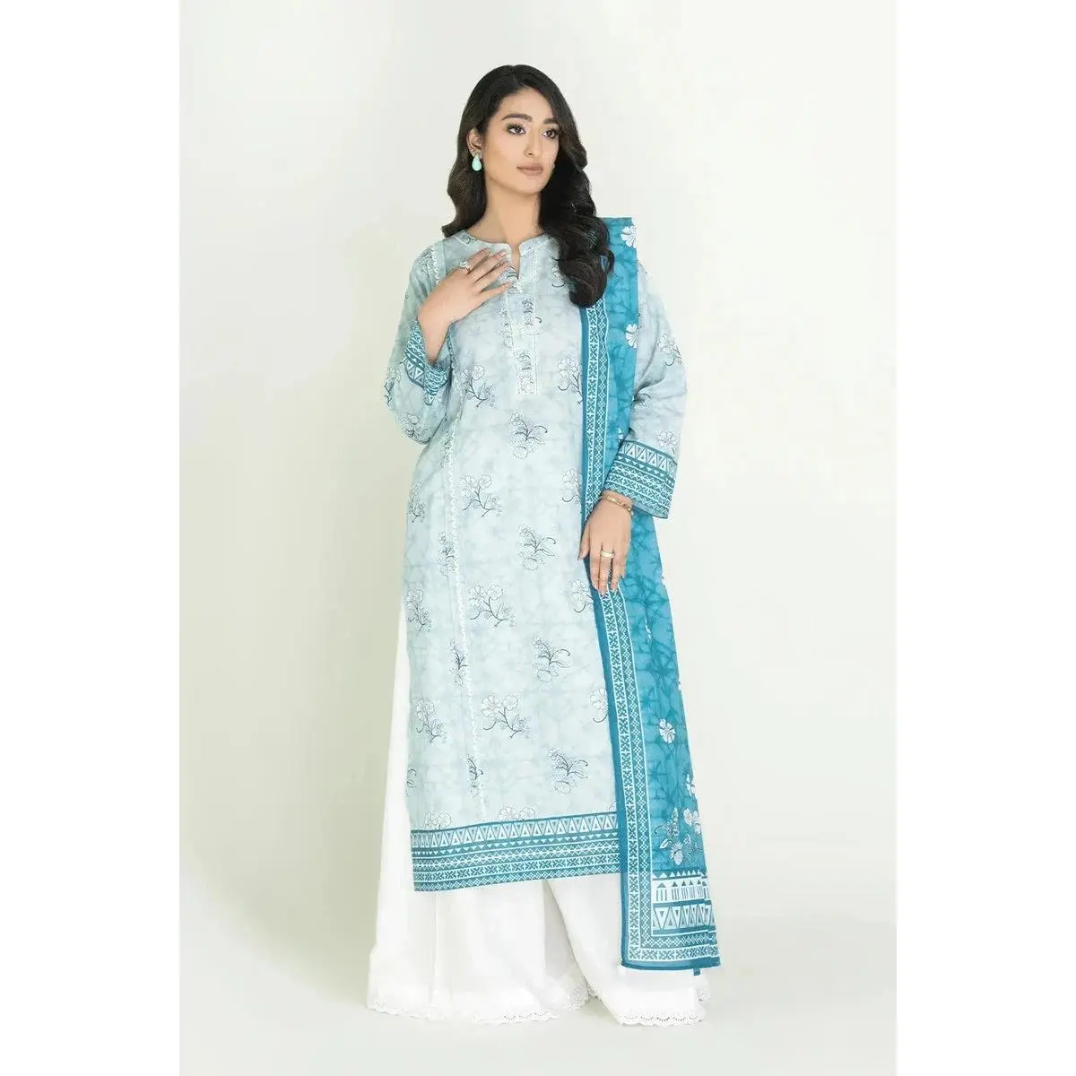 Women's 2-Piece Rose Embroidered Stitched Printed Lawn Suit - Shirt, Dupatta, Trouser, Elegance Ready-to-Wear Clothing Set | RTW-KSD-3871, Lady