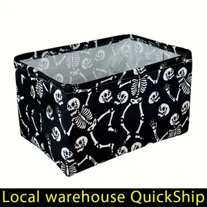 Skull Black Storage Bins, Halloween Storage Container Cube Basket with Handle Decorative Storage Boxes for Organizing Clothes Shelves, Gothic Halloween Print Storage Basket, Foldable Fabric Organizer, Gift Basket Teacher Basket Book Basket, laundry basket