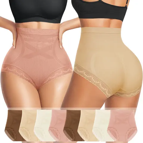 Morelect Women's High-Waisted Briefs - 3/4/6/8 Counts Lace Trim Panty with Lace-Side Detail, Breathable Stretch Nylon Elastane, Tummy Slim Control Seamless Knitting No-Show Underwear, Everyday Wear Panties for Work (Note: Dry Clean Not Recommended)