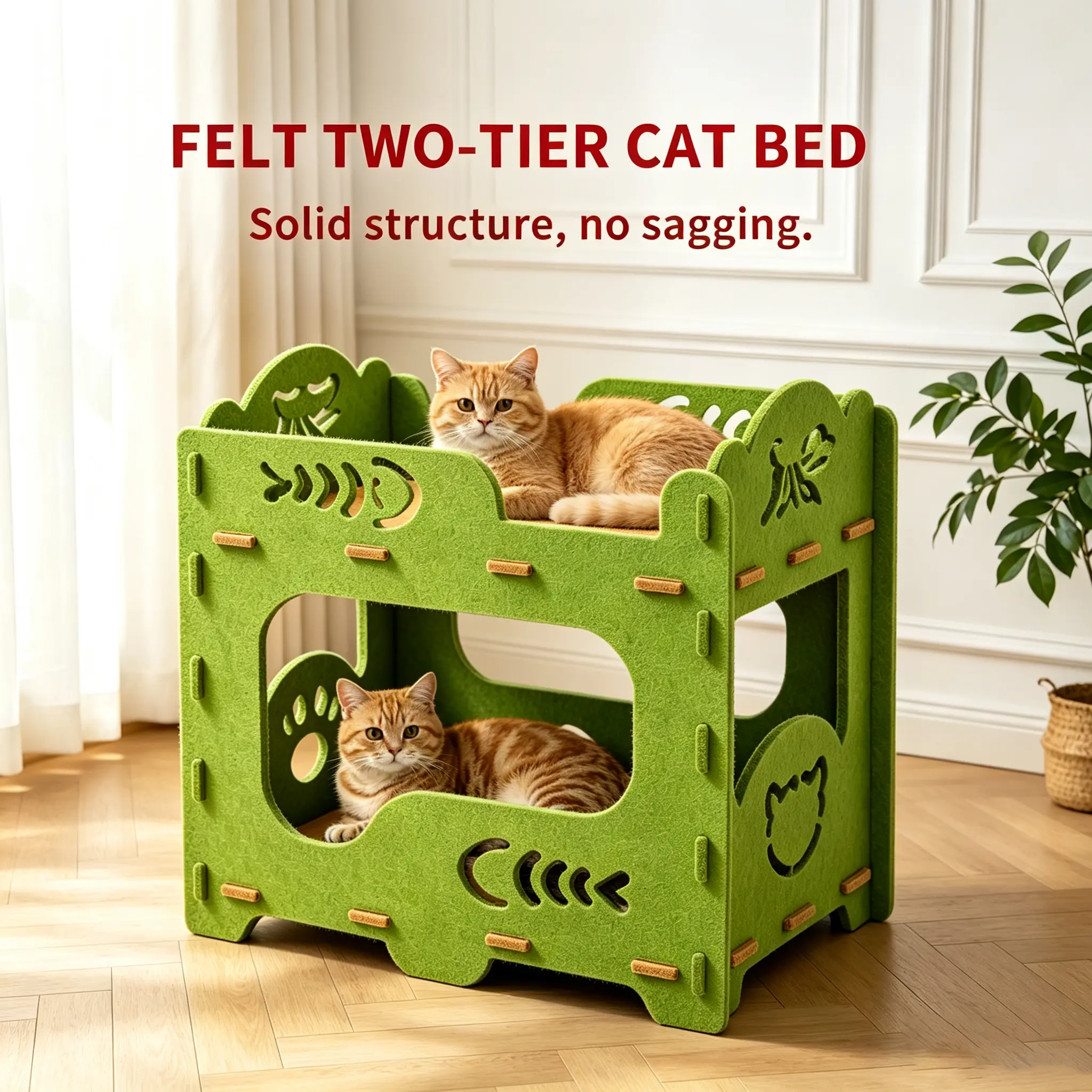 2-Tier Felt Cat Bed Kitten Condo - Indoor Elevated Anti-Cold Lift Cat Furniture with Built-in Wear-Resistant Scratch Surface, Non-Shedding Dense Felt, Tool-Free Snap Assembly, Kitten Nest