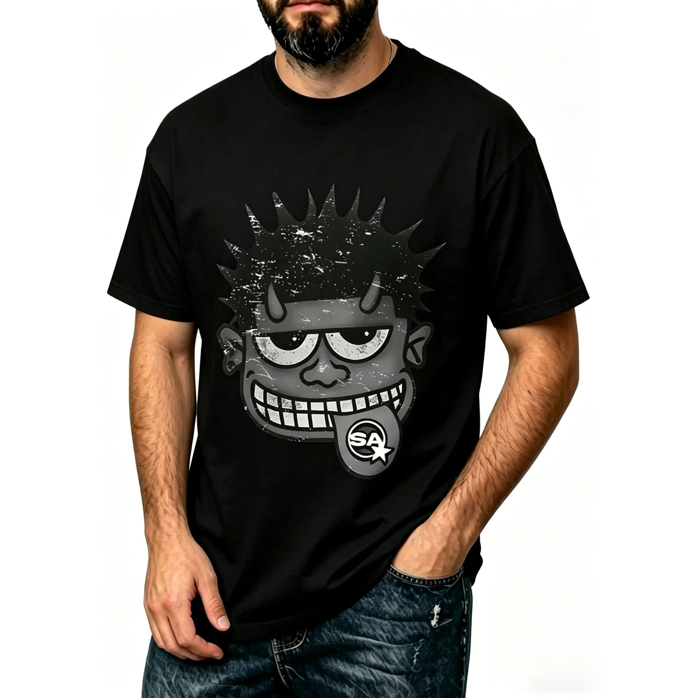 Monster Graphic Cropped T-Shirt, a Unisex Short Sleeve Cotton Top with Round Neck for Casual Edgy Streetwear Outfits, Shortsleeve, Tshirt, Cropped Graphic Tee, Menswear
