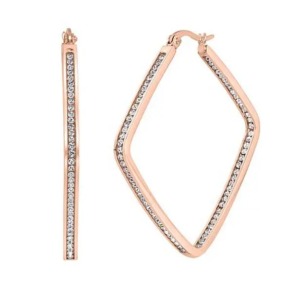 Stately Steel Square Inside-Outside Pavé Hoop Earrings - 1-1/2"
