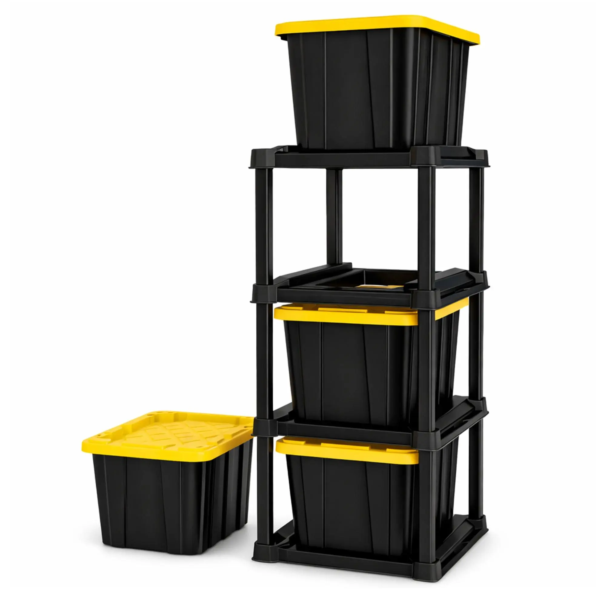 Sterilite 4 Tier Tote Rack Organizer with 4 Pack 27 Gal Industrial Storage Totes Sterilite 4 Tier Tote Rack Organizer with 4 Pack 27 Gal Industrial Storage Totes