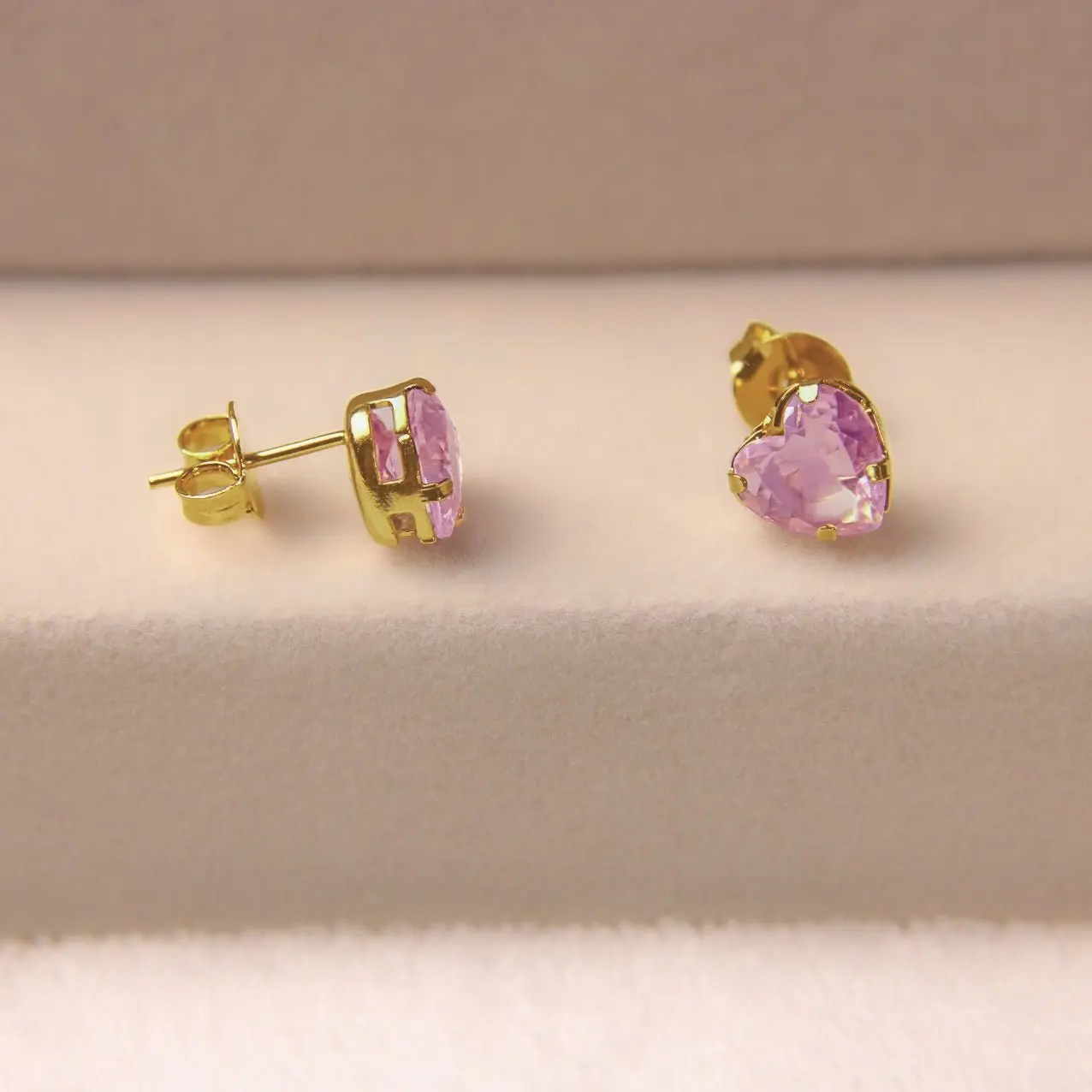 Pink Crystal Heart 8mm Stud Earring