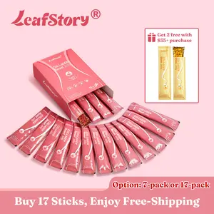 Cranberry Collagen Jelly (7/17/34 Sticks): 3000mg fish collagen, psyllium husk, yerba mate, chia seeds, konjac. Sugar-free, gluten-free, non-GMO, gelatin-free, dairy-free, halal-friendly. For beauty and a radiant look, from LeafStory-SC