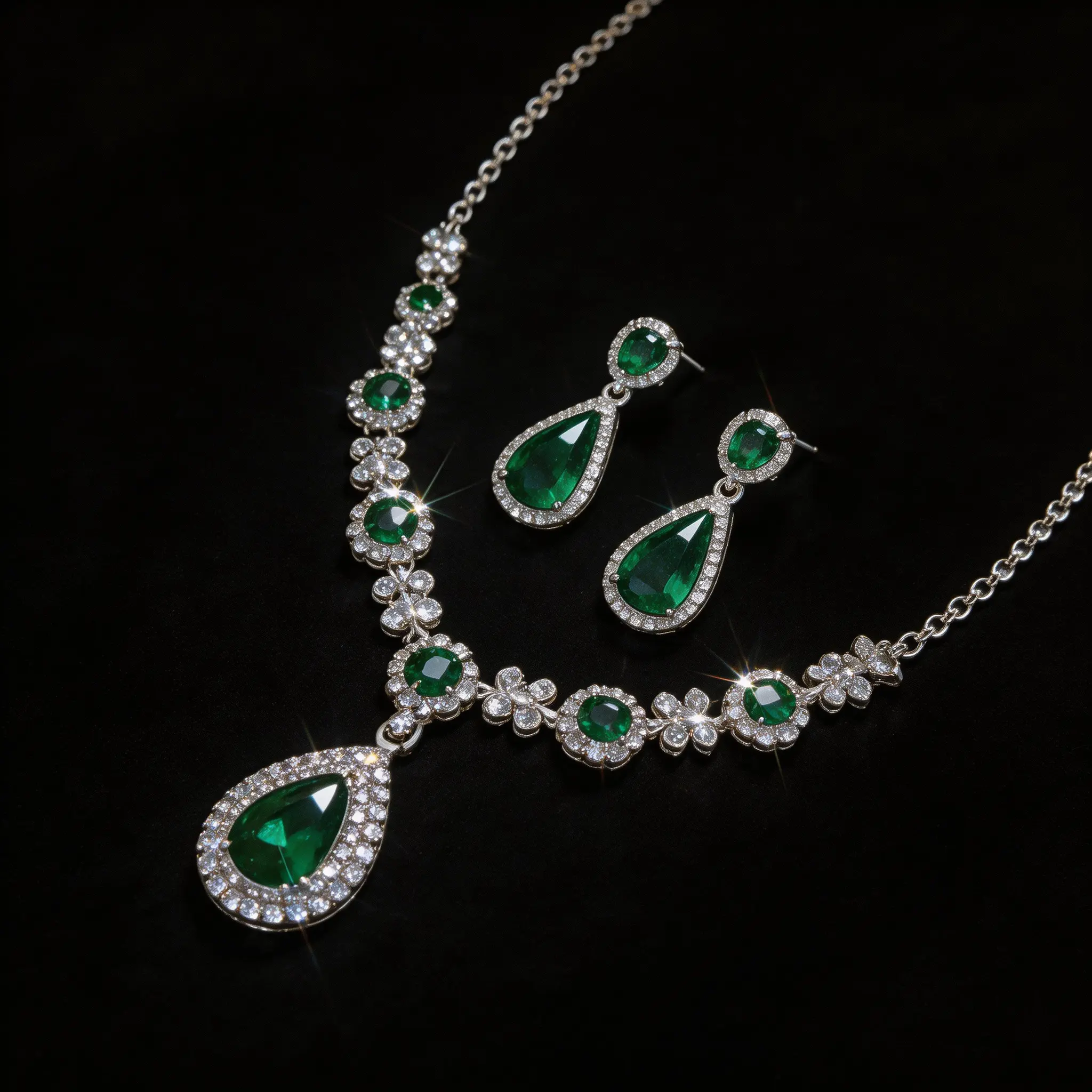 Dainty Hypoallergenic Emerald Jewelry Set, CZ Embellished, Perfect for Wedding/Gala, a Thoughtful Gift Hypoallergenic Elegant Emerald Jewelry Set, 2-in-1 Wear, a Loving Gift for the Classy Woman Jewellery Gift Set
