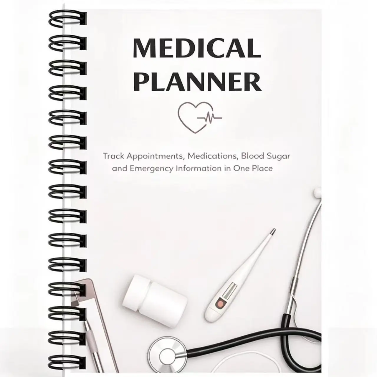 Medical Health Planner Notebook, Coil Bound Wellness Journal for Personal & Family Health Management, Organize & Track Health Information Systematically