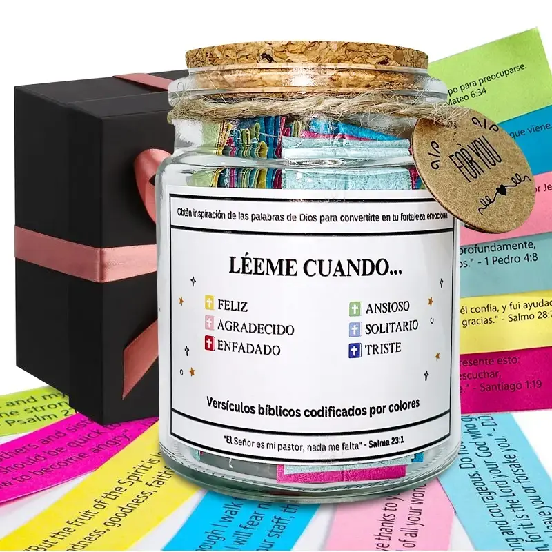 Spanish Inspirational Bible Verses in a Jar for Women Classic Cork Closure Oval Shape Prayer Hope Jar Christmas 2024 Ornament Graduation Gift Religious Gift Unique Birthday Gifts Wedding Souvenirs Party Favors