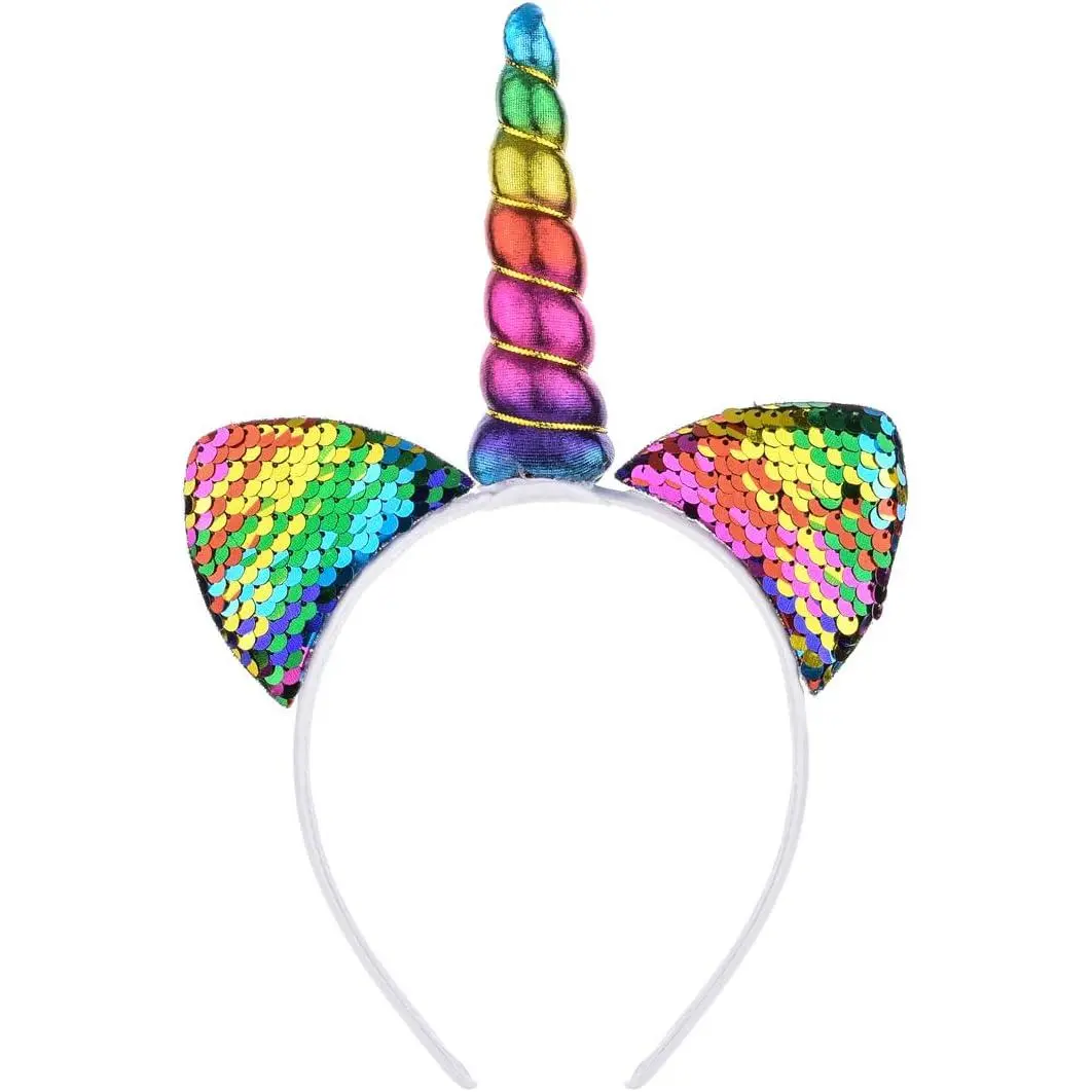 L-HDW038  Unicorn Headband Rainbow Crown Halloween Animal Ear Headband Costume Hair Bands