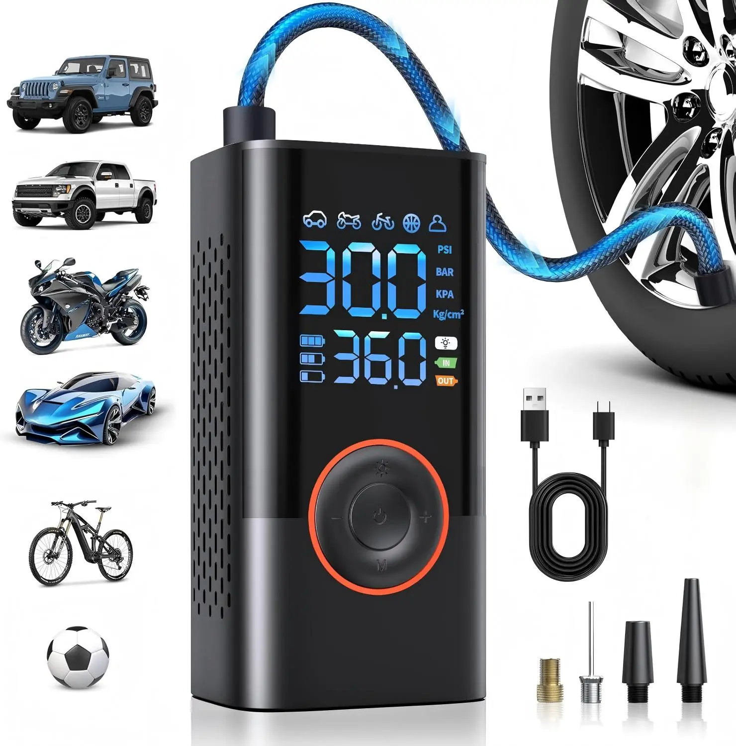 【DealsForYouDays】Tire Inflator Portable Air Compressor Portable Cordless Mini Air Pump with Digital Pressure Gauge Inflater 150PSI 3X Fast Inflation Auto Shutoff Large Battery Tires Pump for Cars Motors Bikes Balls