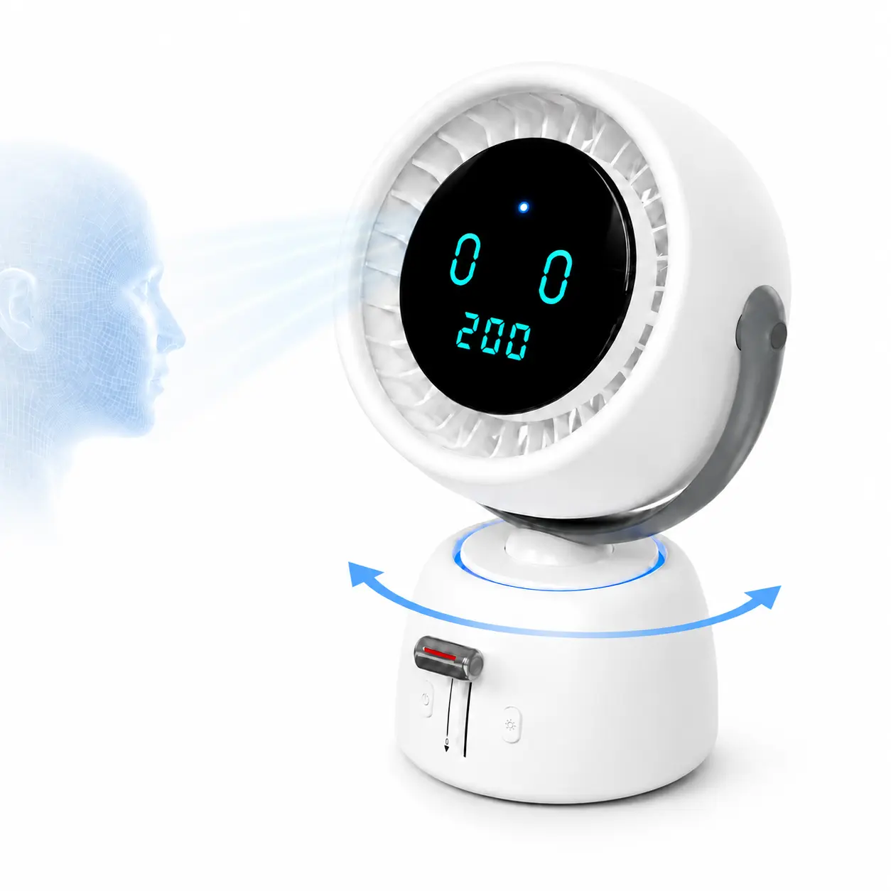 [Breeze Follows You] Smart Head Tracking Fan, 150° Auto-Follow Bathroom Sink Vanity Fan, 200 Speeds Rechargeable Quiet Makeup Mirror Fan with Digital Display & Ambient Light for Kitchen, WFH Office, Bedroom tiktokshopsummersale tiktokshopbacktoschool