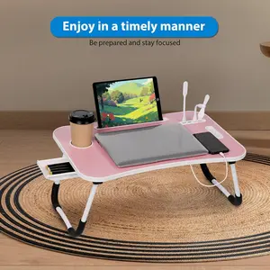 SummerVibes Foldable Lap Desk 23.6" with Adjustable Height, 4 USB Charging Ports, Cup Holder, Drawer, Nonslip Slots, and Carry Handle – Perfect for Home, Office, and On-the-Go Use