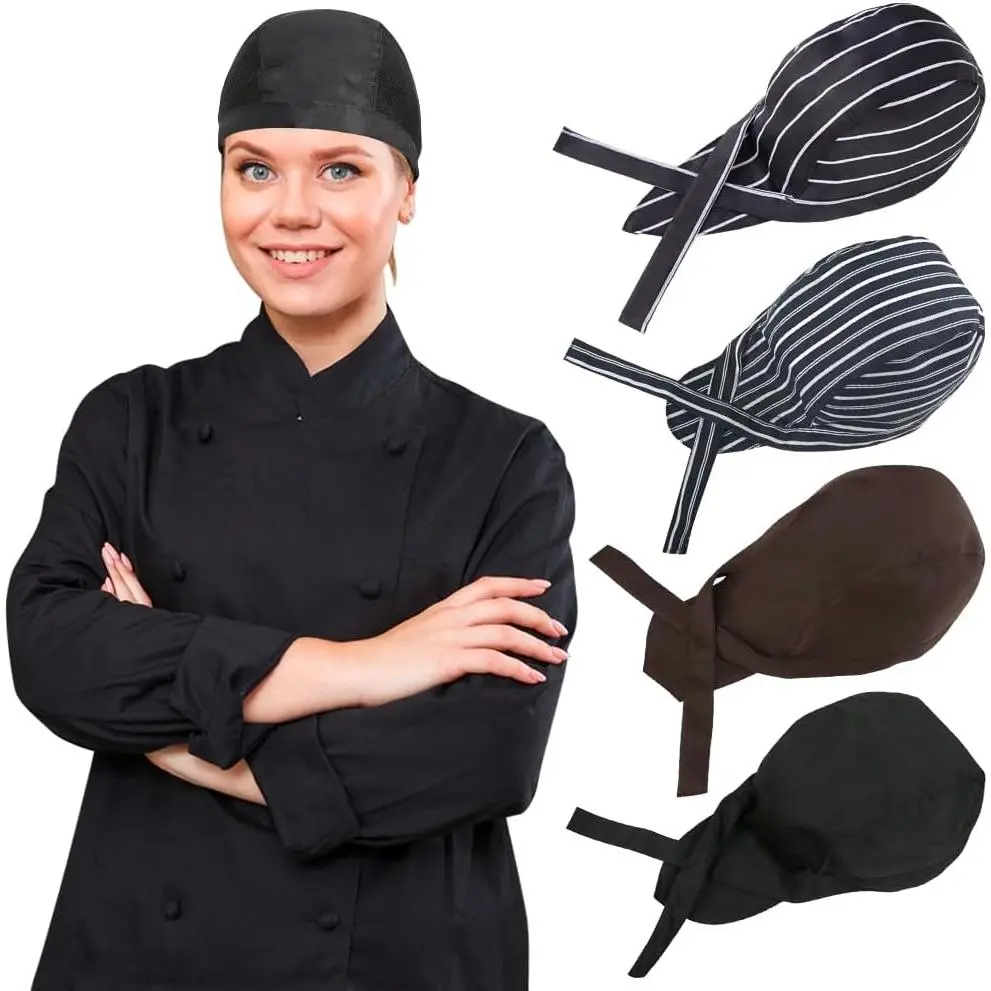 4-Pack Adjustable Tie-Back Chef Cap - Lightweight, Breathable 1-Size Kitchen Hat for Male, Suitable for Home & Commercial Kitchens