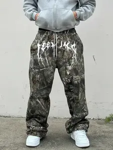 Men's Y2K Camo Pants Set, Camouflage Vintage Branch Print, High Street Loose Fit, Casual Summer Streetwear, Cool and Practical
