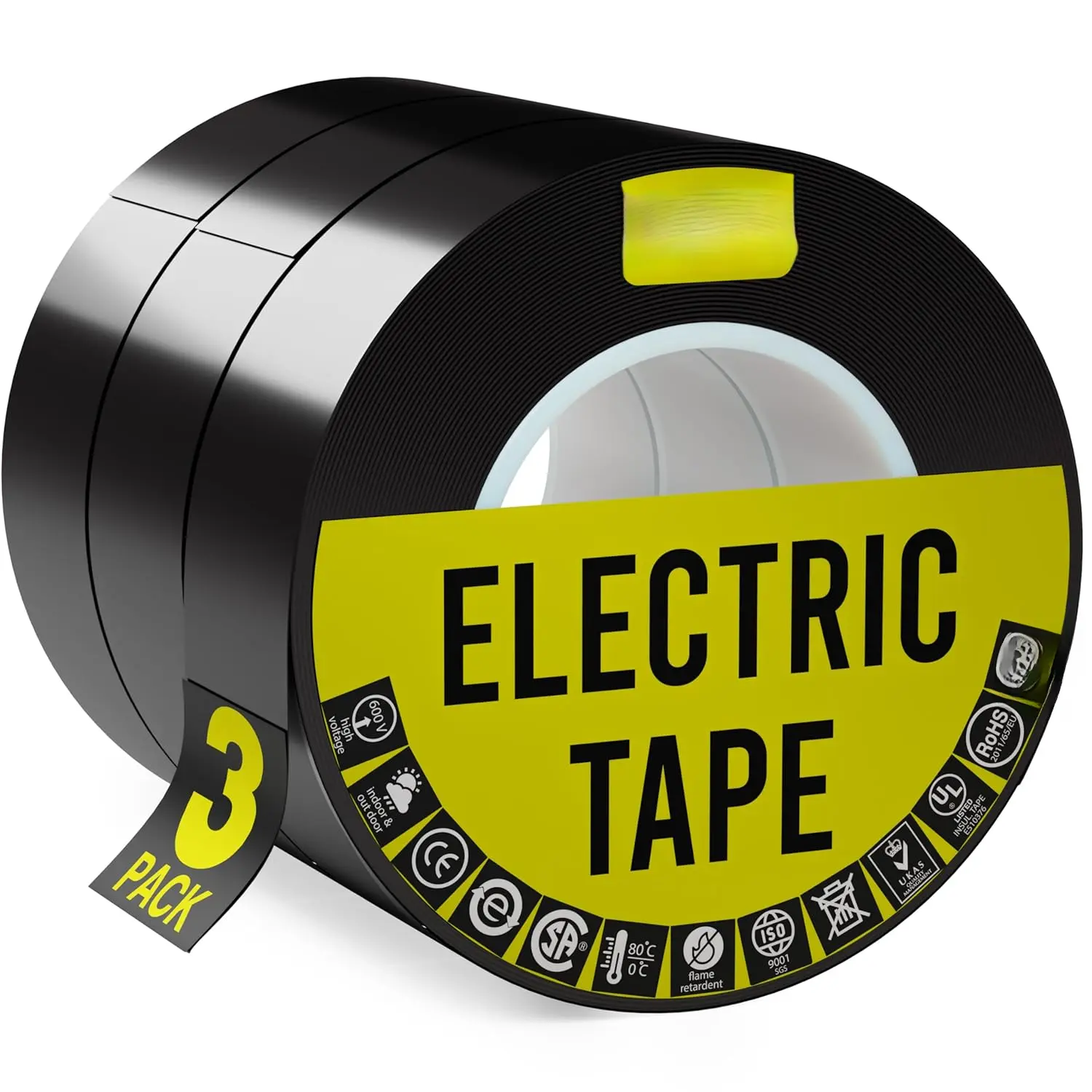 3 Pack Extra Long Vinyl Electrical Tape Rolls  Flame Heat & Weather Resistant Indoor Outdoor High-Temperature Super Electric Wire Tapes Professional Grade 3/4 in x 66 FT 7 Mil E Tape