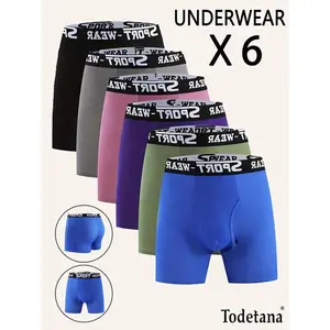 6 Packs Men's Solid Color/Letter Tape Stretchy Boxer Briefs,Casual Comfy Slim Fit Breathable Moisture Absorption Opening Crotch Underwear for Daily Wear,Mens Underwear for All Seasons, Undergarments,Athleisure Menswear, Underwear Boxer Briefs
