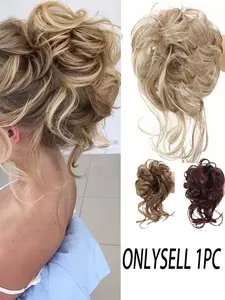 Women's Synthetic Curly Hair Bun Clip, Tail Design, Medium Length, Wavy Style, Perfect for Updos or Extensions, All Seasons, Synthetic Soft Hairpieces