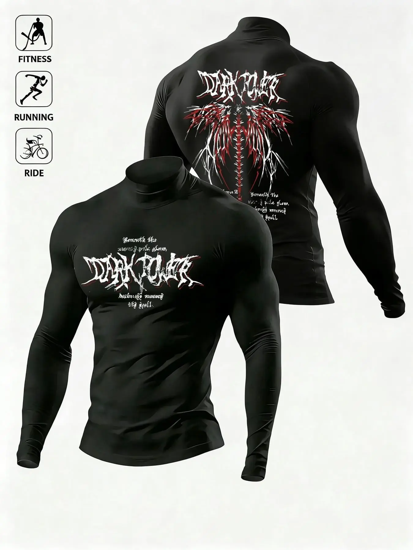 Death Metal Aesthetic Sportswear Men's Quick-Dry Long Sleeve Athletic Top - High-Performance Compression Gear for Running, Cycling & Fitness - Breathable Gym Wear with Spine Graphic Detail - Athletic Compression Shirts