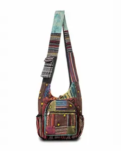 Handmade Cotton Bee Hobo Bag Kathmandu Collection Patchwork Shoulder Bag with Zipper Pocket and Button Closure
