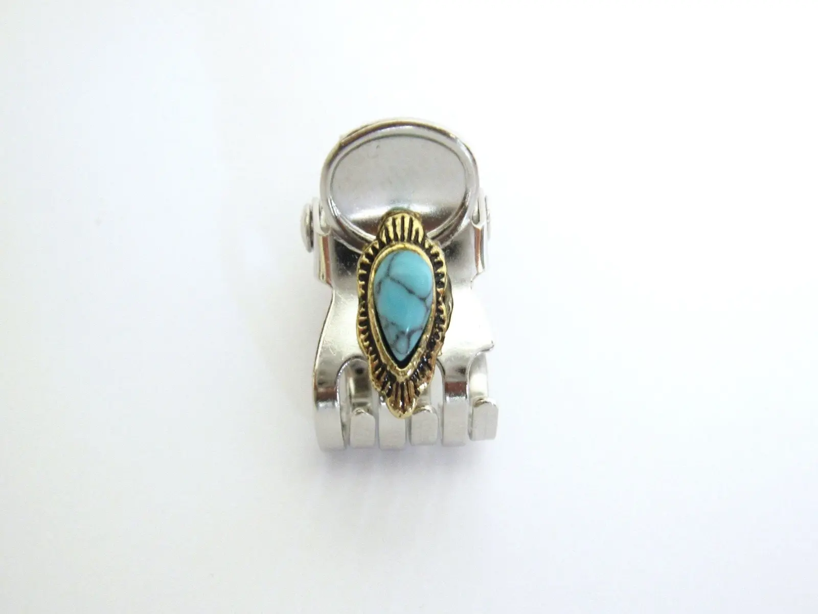 Tiny mini  silver bronze metal hair claw clip with turquoise stone