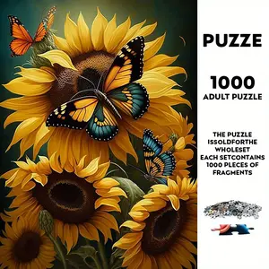 1000 Piece Large Size Paper Jigsaw Puzzle Set, Sunflower Butterfly Theme, DIY Handmade, Durable Seamless Design, Halloween Thanksgiving Easter Gift